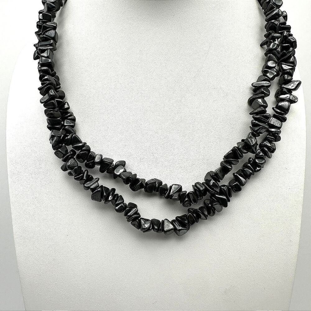Unbranded Necklace 80s Women 34in Black Excellent Hematite Chip Boho Beaded